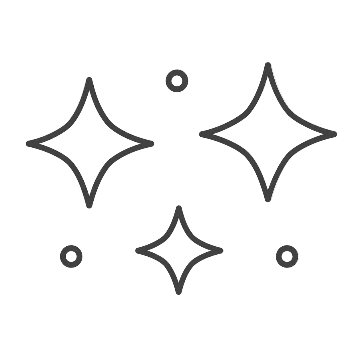 Four black star-shaped icons on a white background